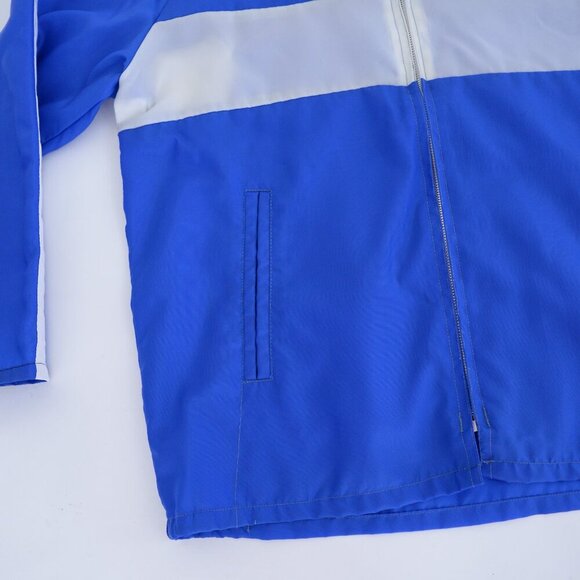 VTG '80S Promo-Wear Blue White Stripe 100% Nylon Windbreaker Zip Up Varsity Coat - Picture 6 of 8